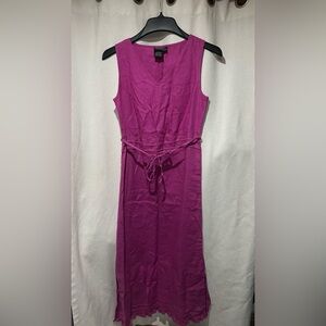 Elegant Magenta 100% Linen Sleeveless Dress